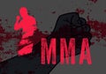 MMA typographical vintage grunge style poster with hand drawn silhouette of mixed martial arts fighter and clenched fist. Fight cl Royalty Free Stock Photo